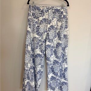 Pilcro Indigo and White Floral Pants ANTHRO